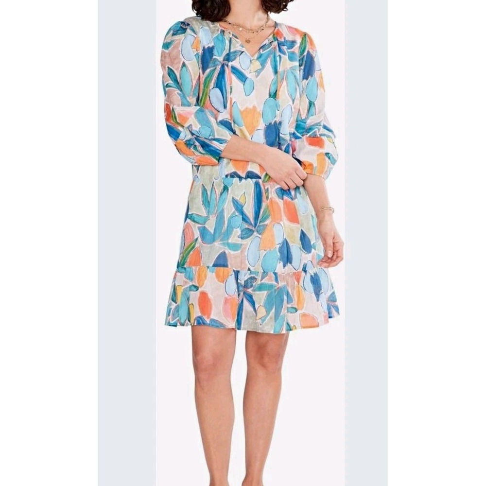 NIC+ZOE Citrus Grove Dress Botanical Floral Boho Tiered Peasant Mini Dress 14